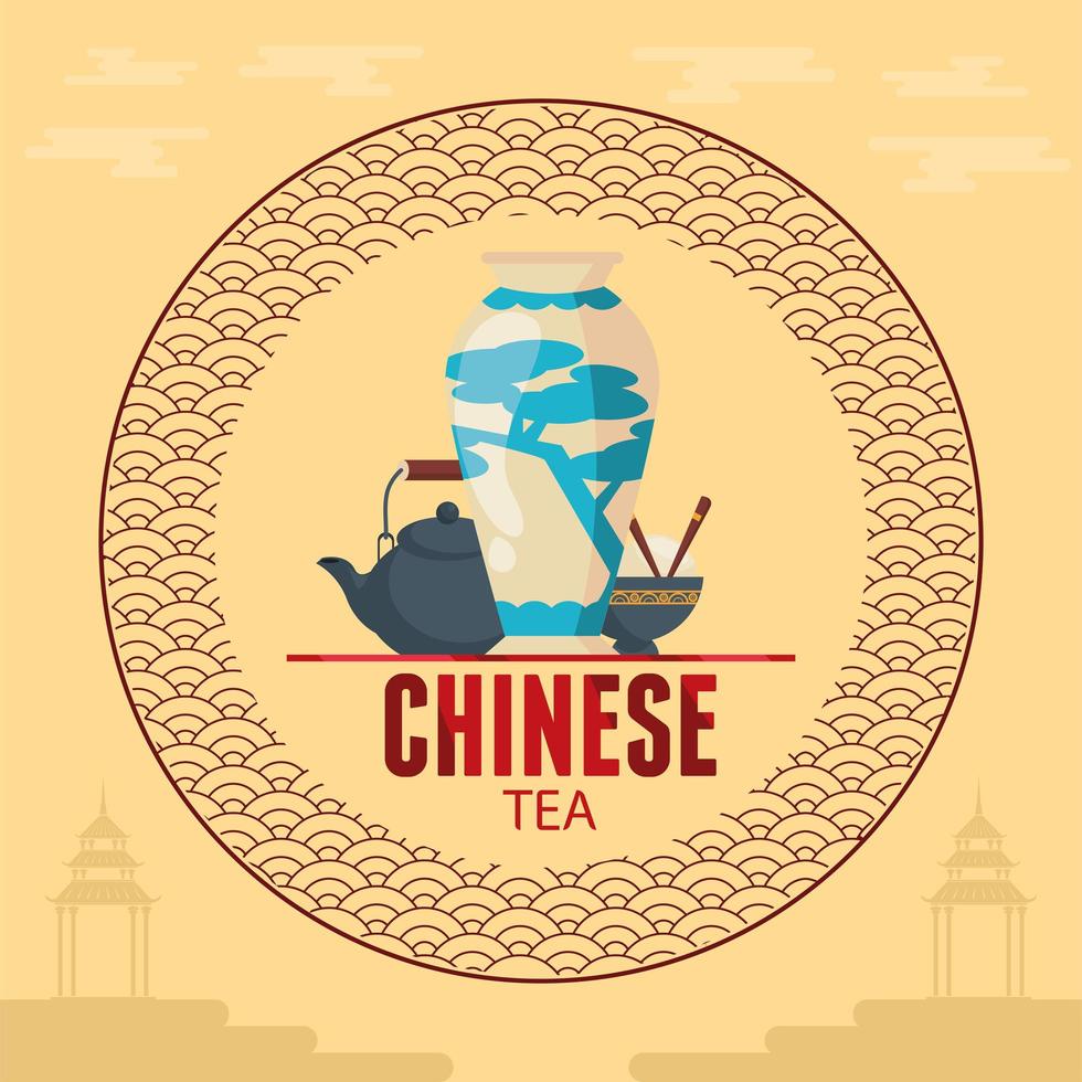 té chino y tarro vector