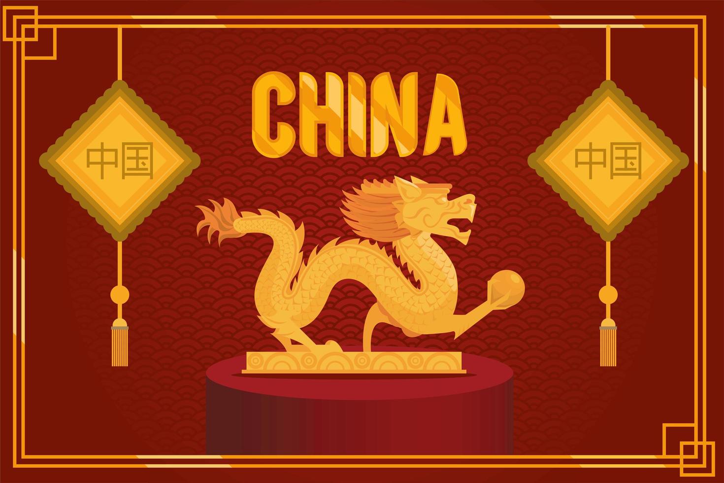 dragón dorado de la cultura china vector