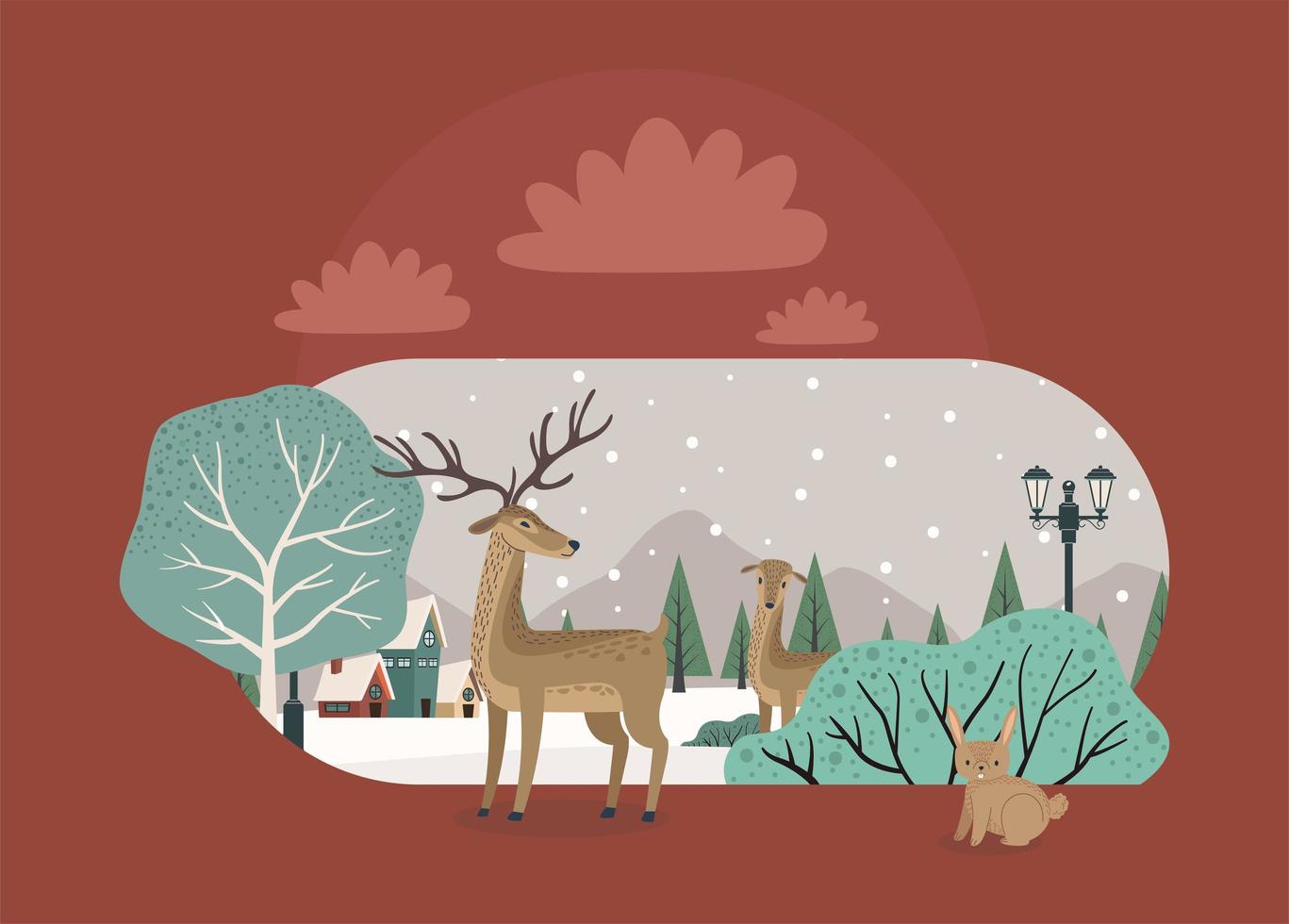 paisaje nevado de invierno con animales vector