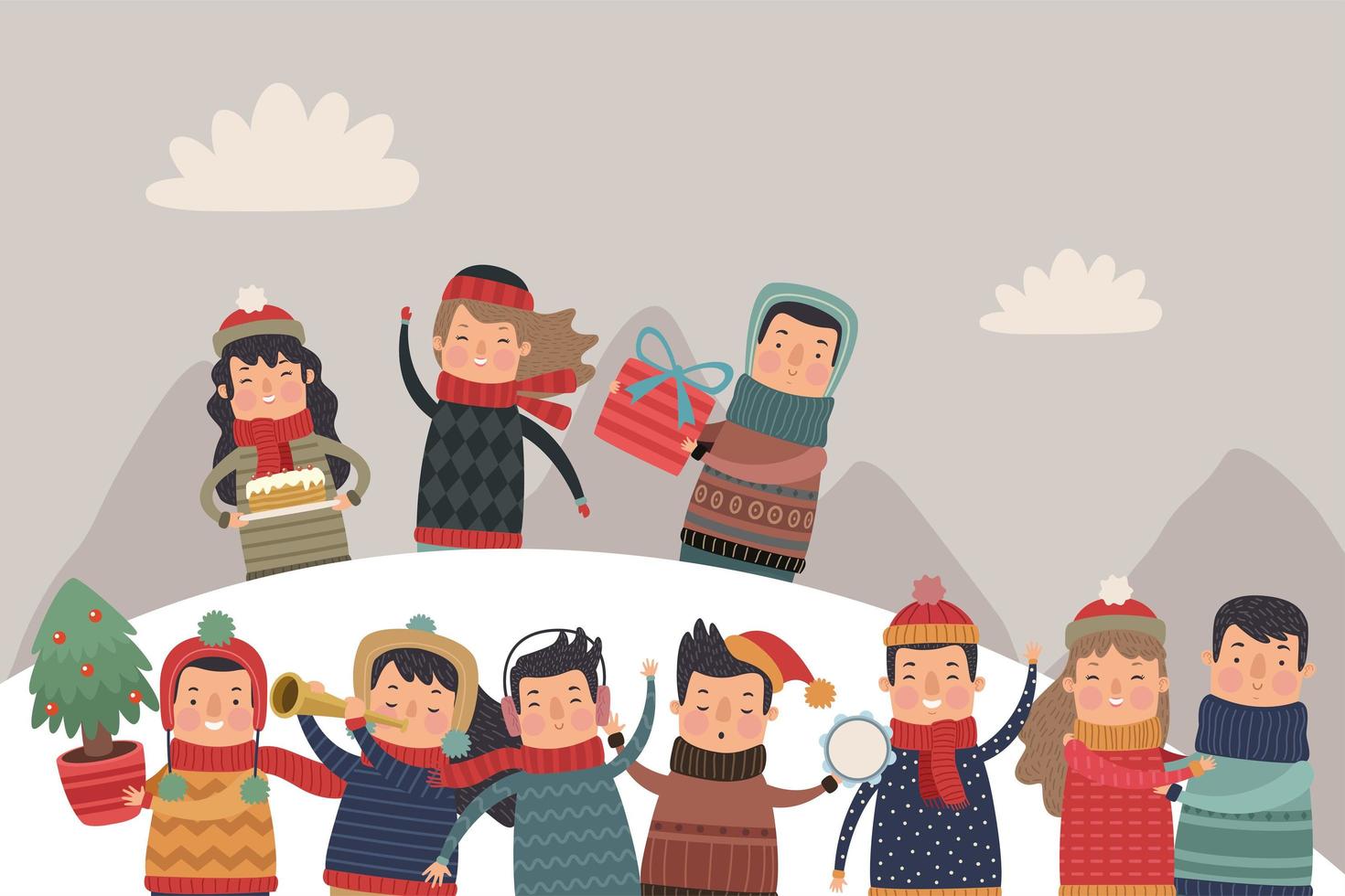 group of persons in snowscape vector