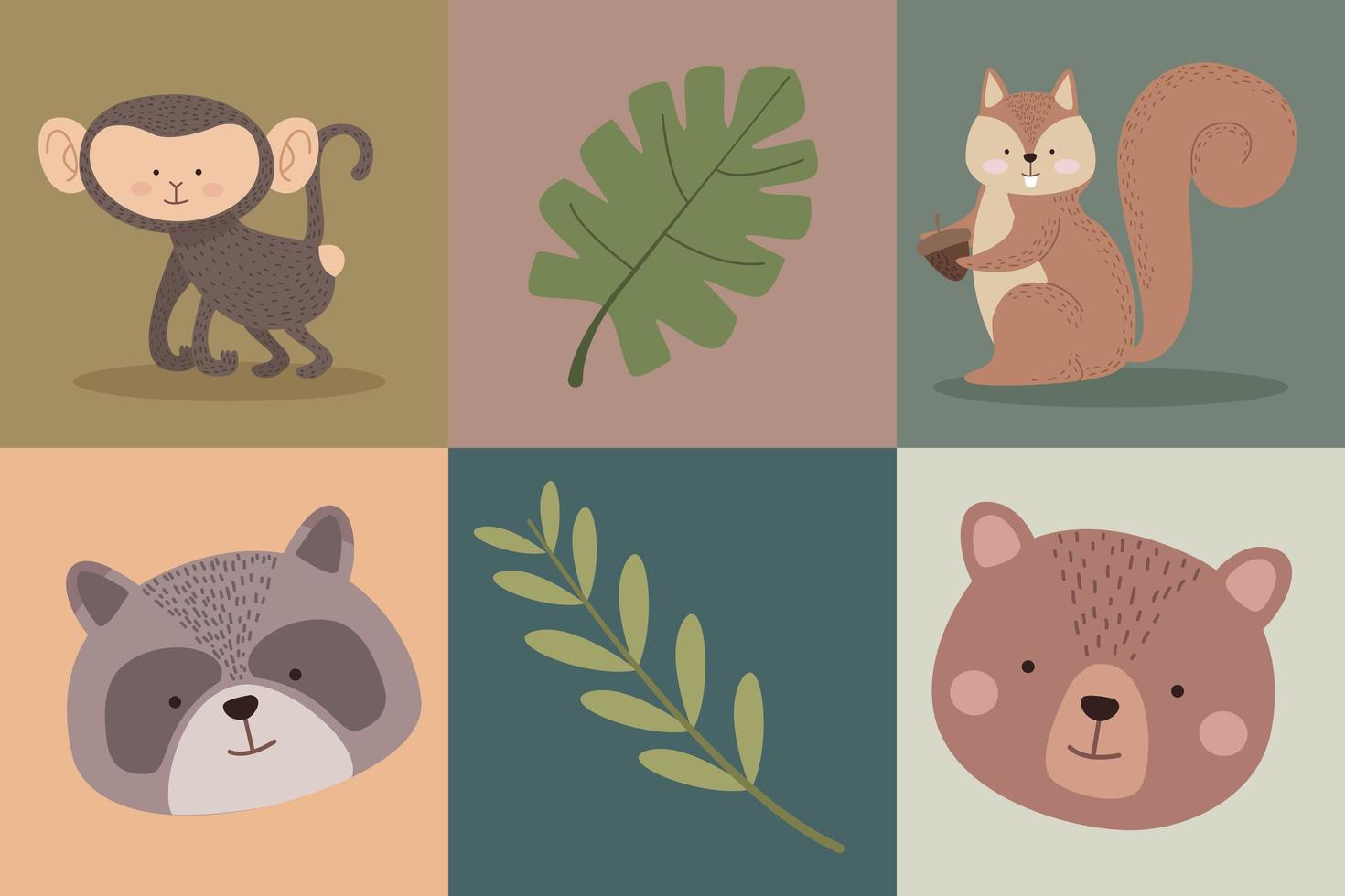 cute animals four icons vector