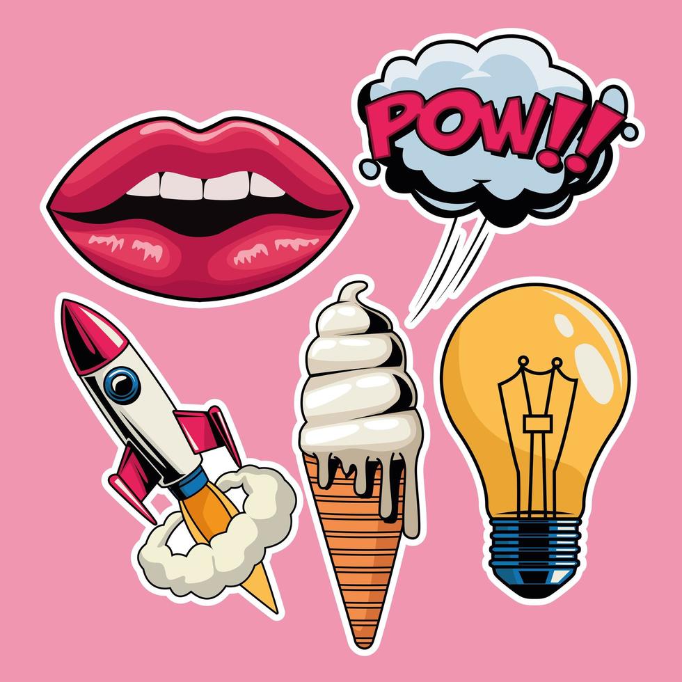 five pop art icon vector