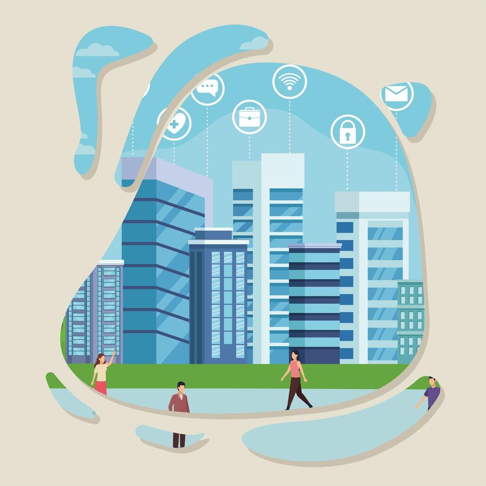 smart city with people vector