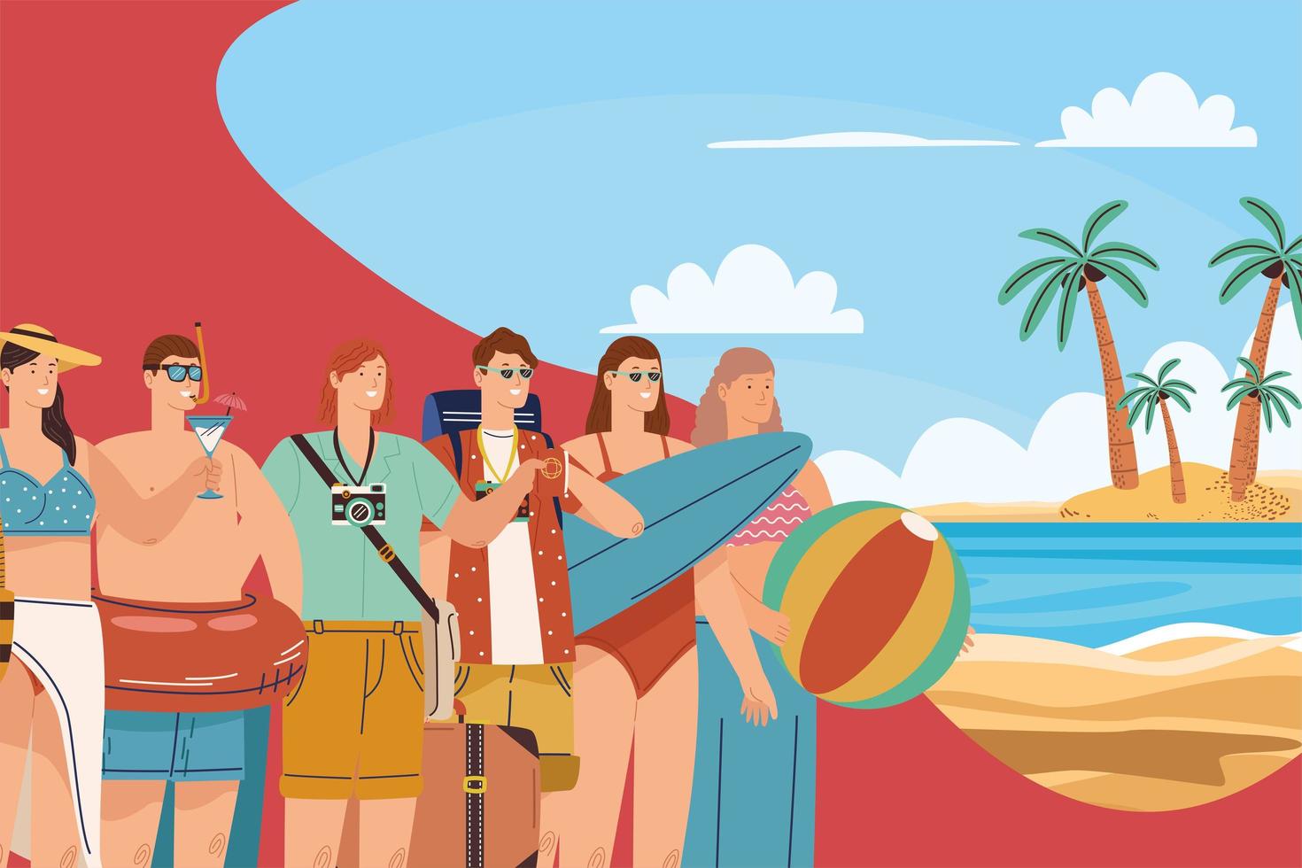 group of tourist charaters vector