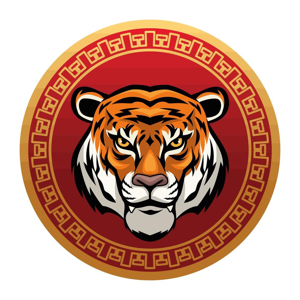tigre en sello chino vector