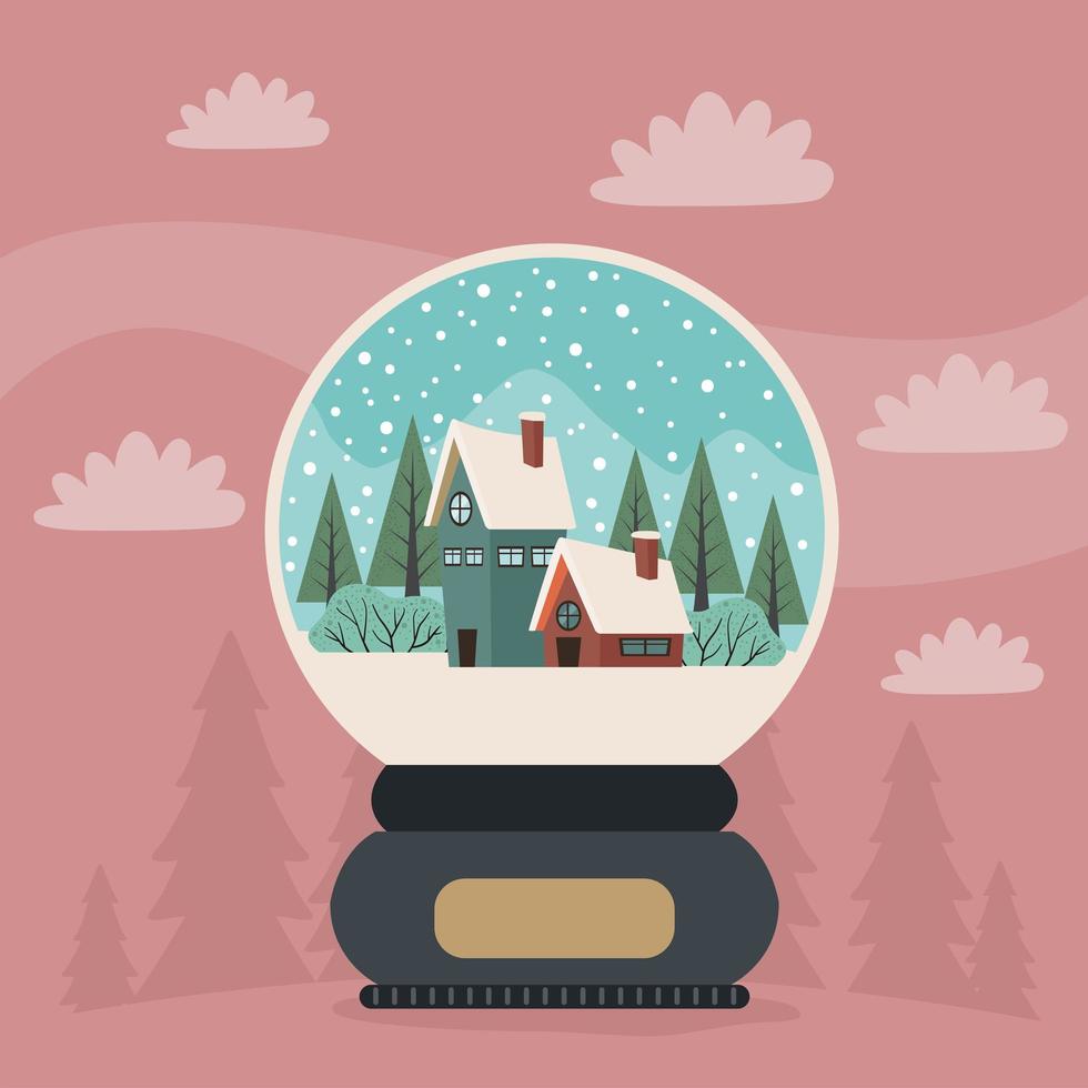 recuerdo de paisaje nevado de invierno en esfera vector