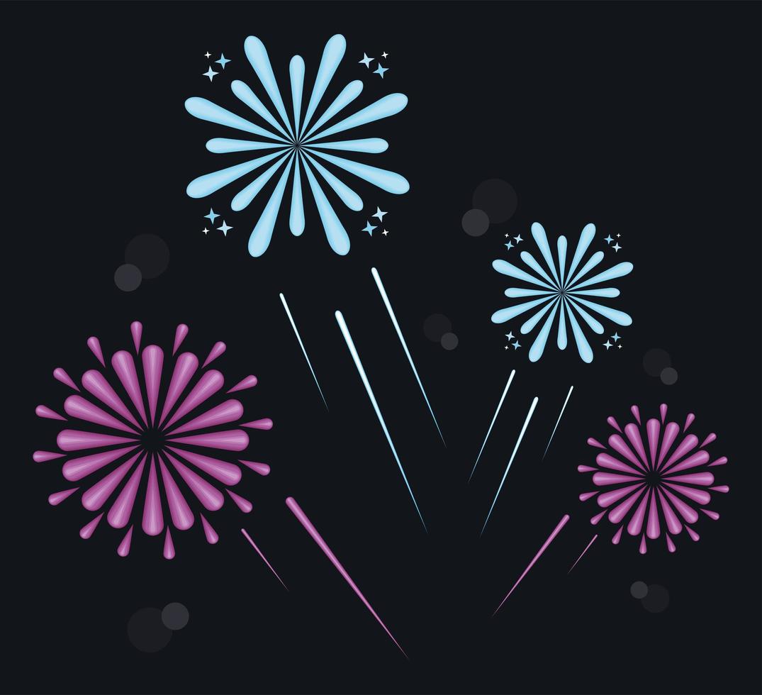 pink and blue fireworks vector