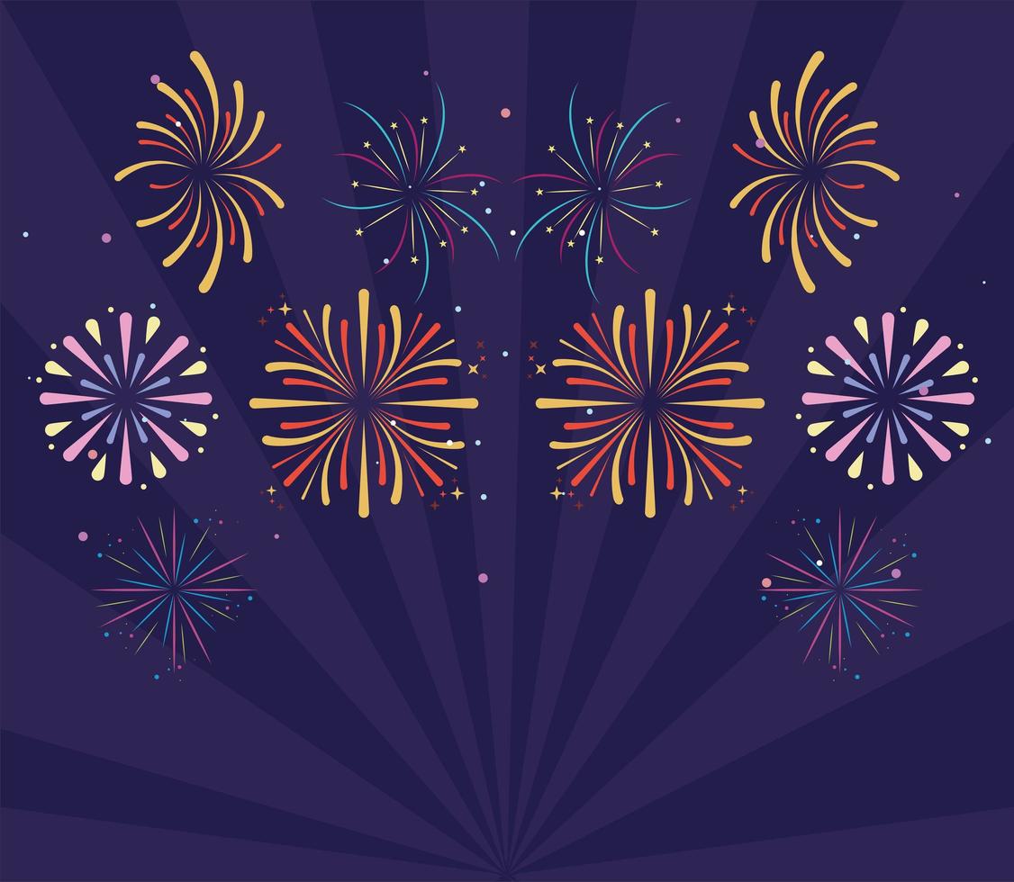 ten fireworks explosion icons vector