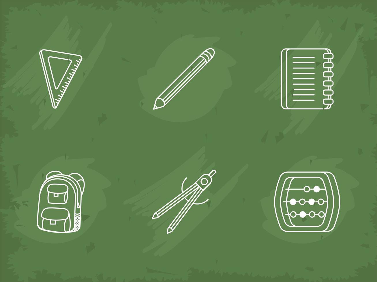 six school supplies in chalkboard vector