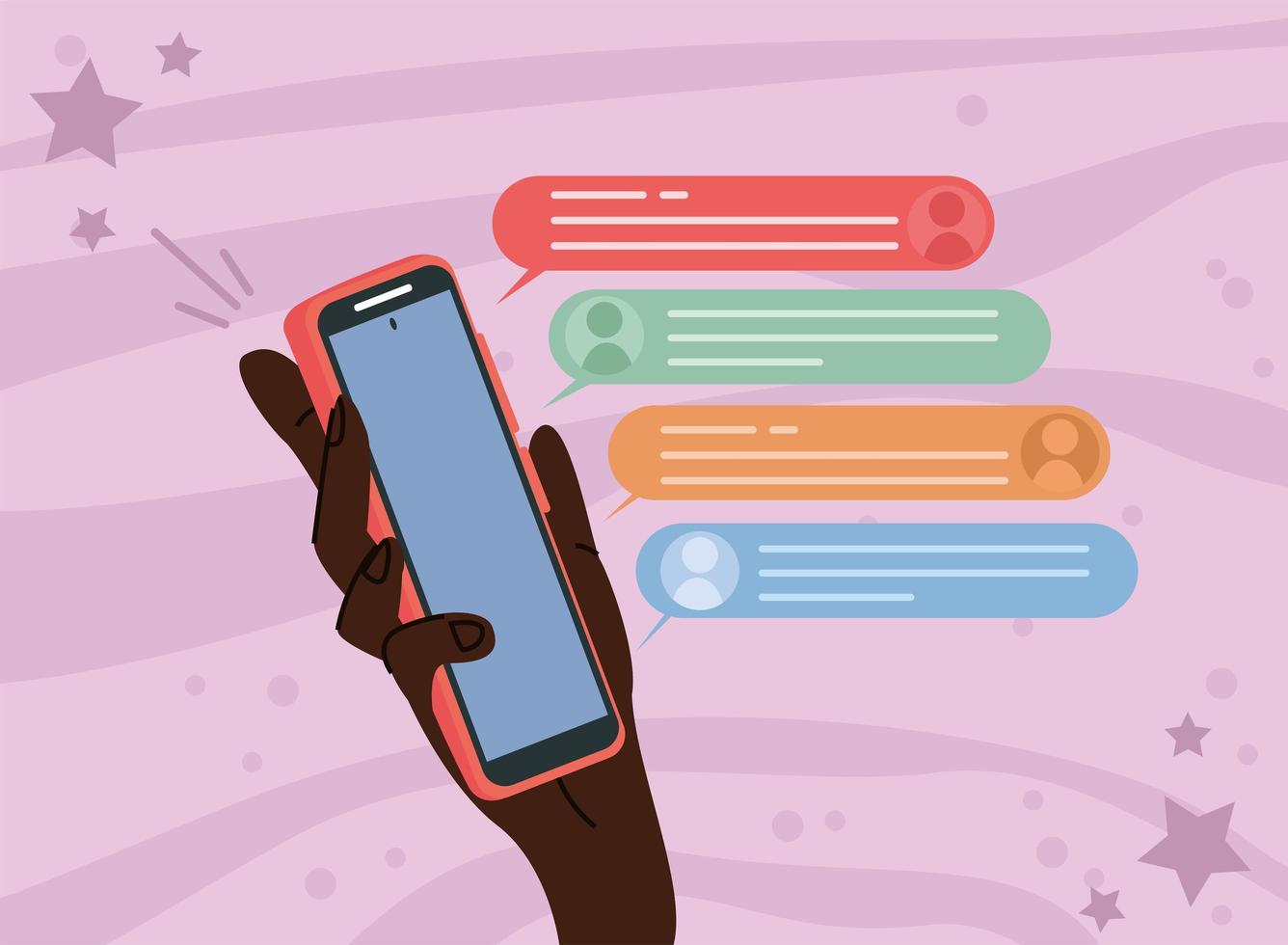 afro hand chatting in smartphone vector
