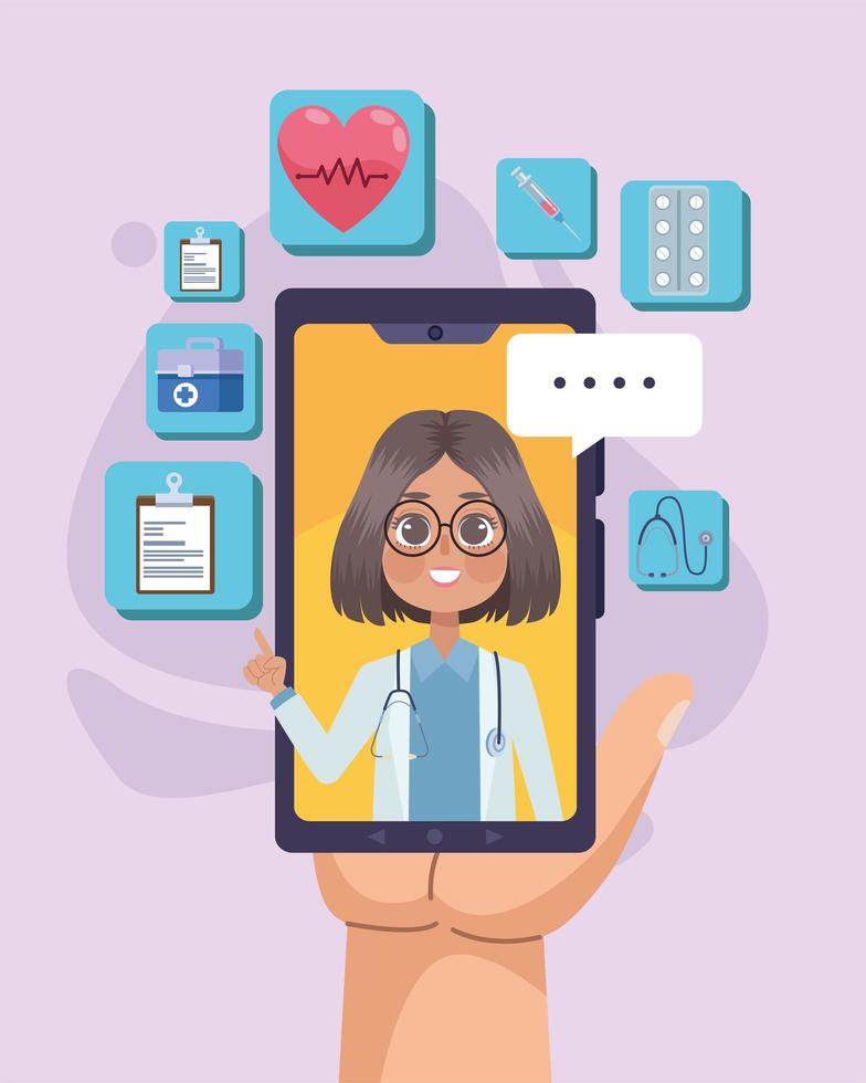 female doctor in smartphone vector