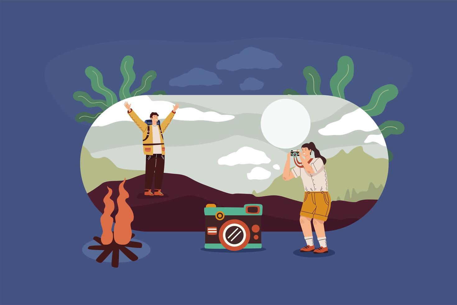 camping zone with tourists vector