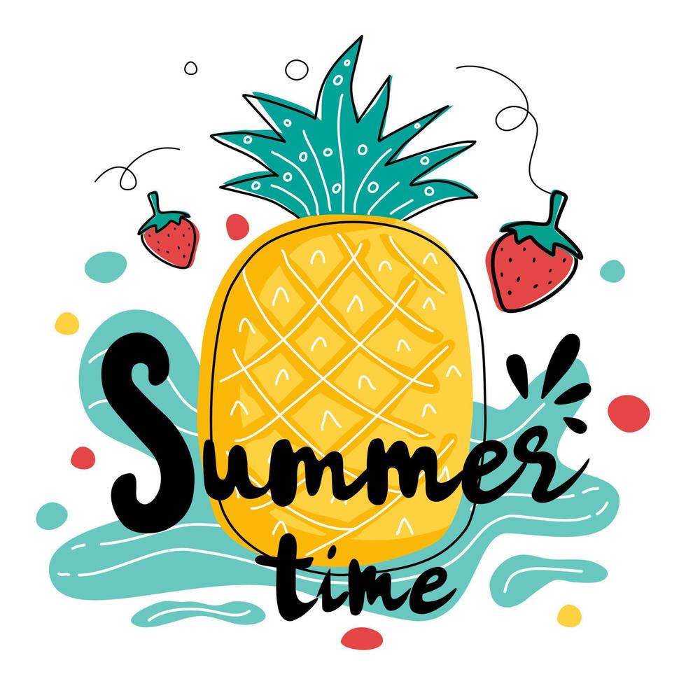 A collection of colorful hand lettering and summer illustrations vector