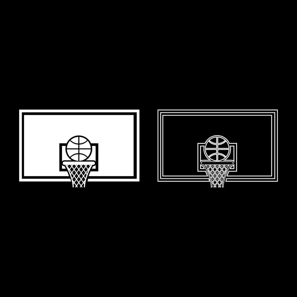 Basketball hoop and ball Backboard and grid basket icon outline set white color vector illustration flat style image