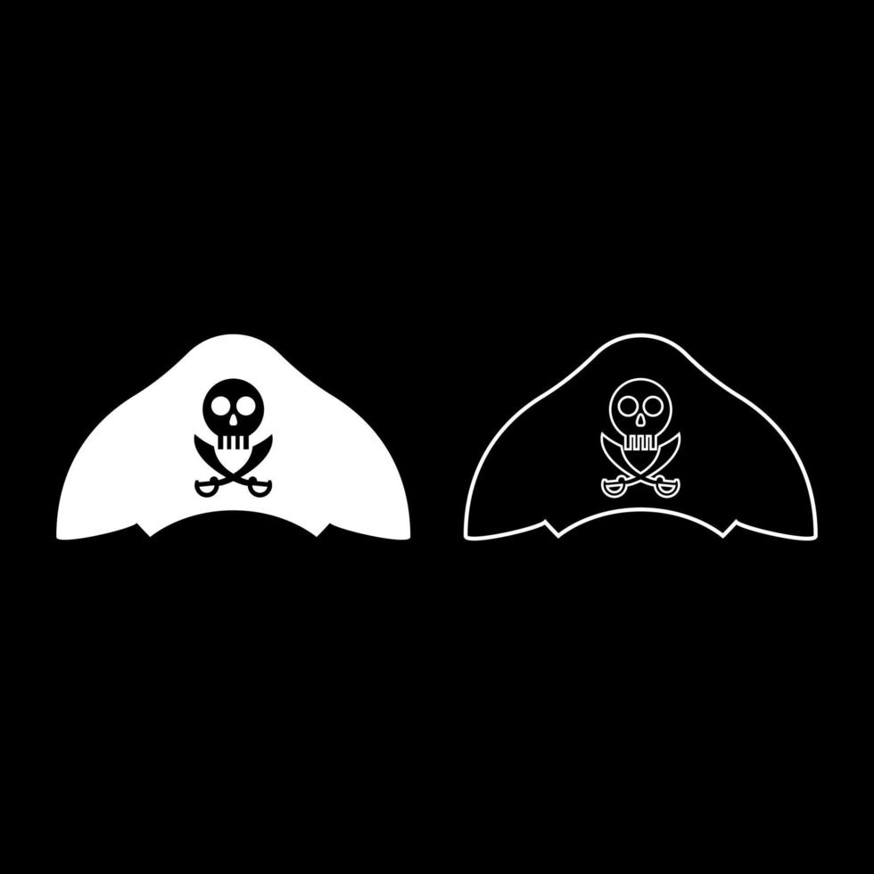 sombrero pirata con calavera y machete de sable conjunto de contorno de icono color blanco ilustración vectorial imagen de estilo plano vector