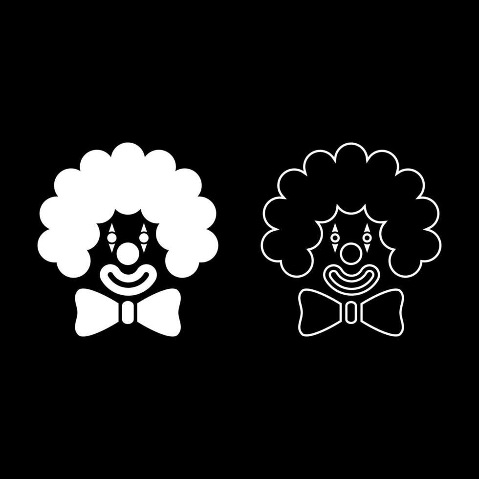 Clown face head with big bow and curly hair Circus carnival funny invite concept icon outline set white color vector illustration flat style image