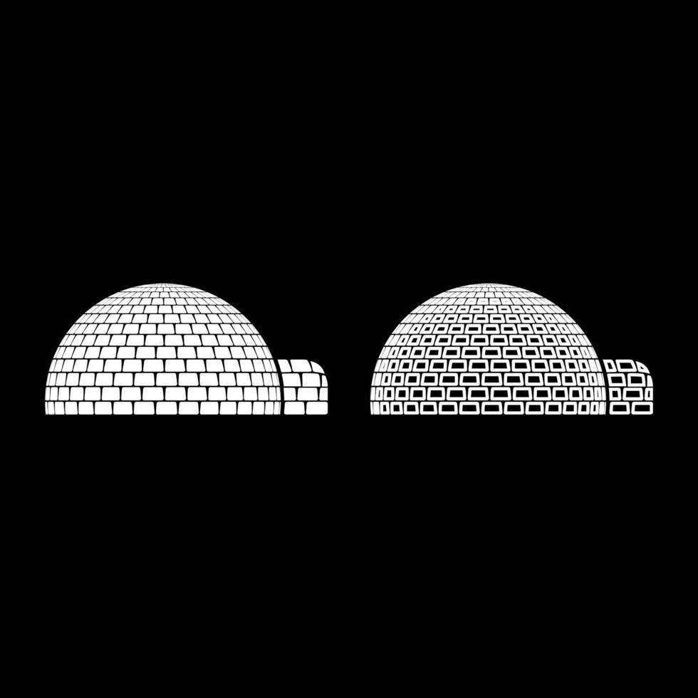 Igloo dwelling with icy cubes blocks Place when live inuits and eskimos Arctic home Dome shape icon outline set white color vector illustration flat style image