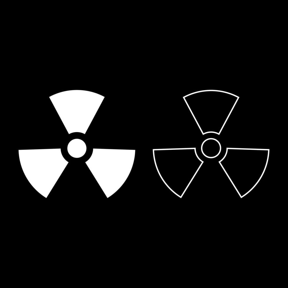 símbolo de radiactividad icono de signo nuclear conjunto de contorno color blanco vector ilustración imagen de estilo plano