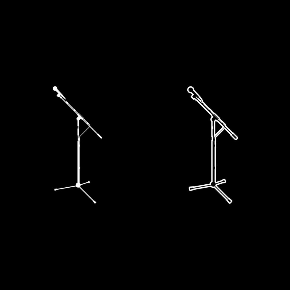 Stand microphone Sound recording equipment Racks for mic icon outline set white color vector illustration flat style image