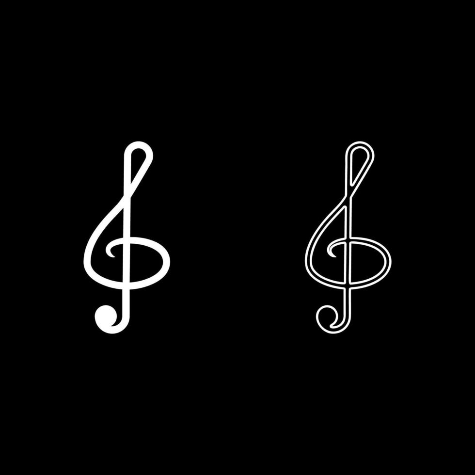 Treble clef icon outline set white color vector illustration flat style image
