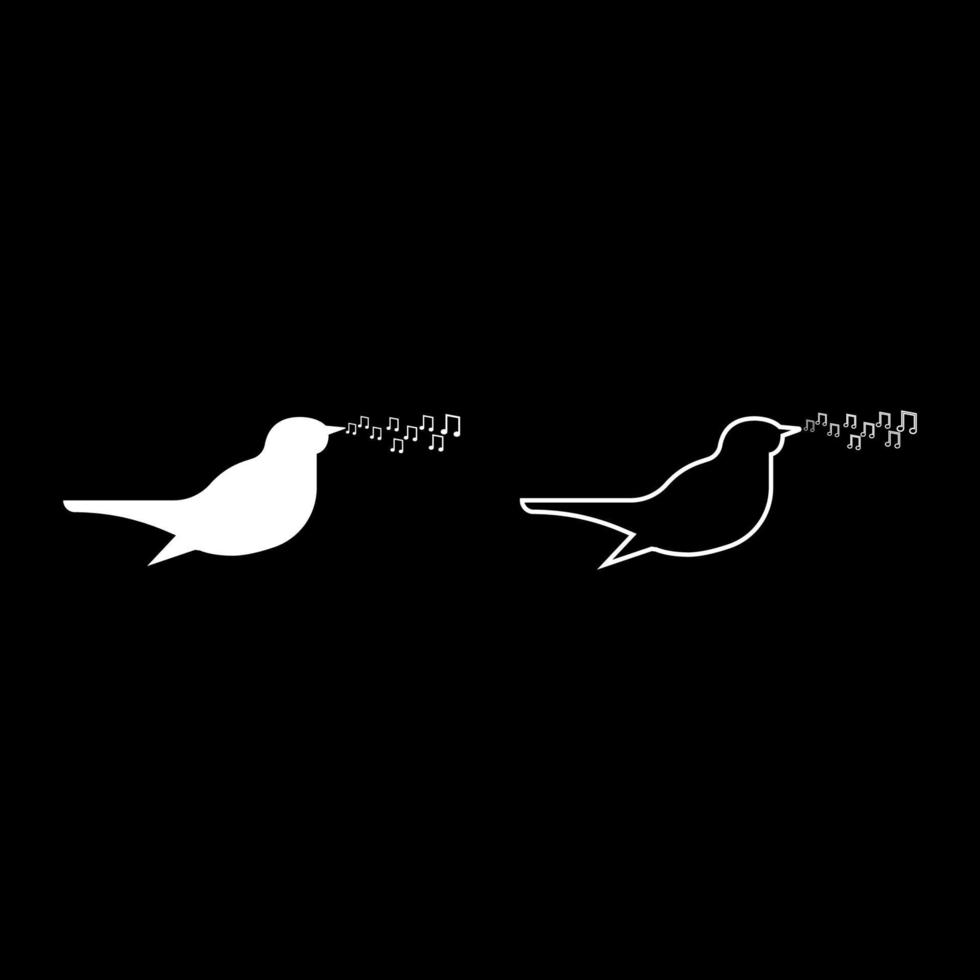 Nightingale singing tune song Bird musical notes Music concept icon outline set white color vector illustration flat style image