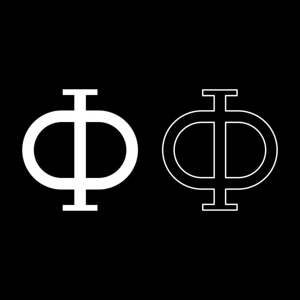 Phi greek symbol capital letter uppercase font icon outline set white color vector illustration flat style image