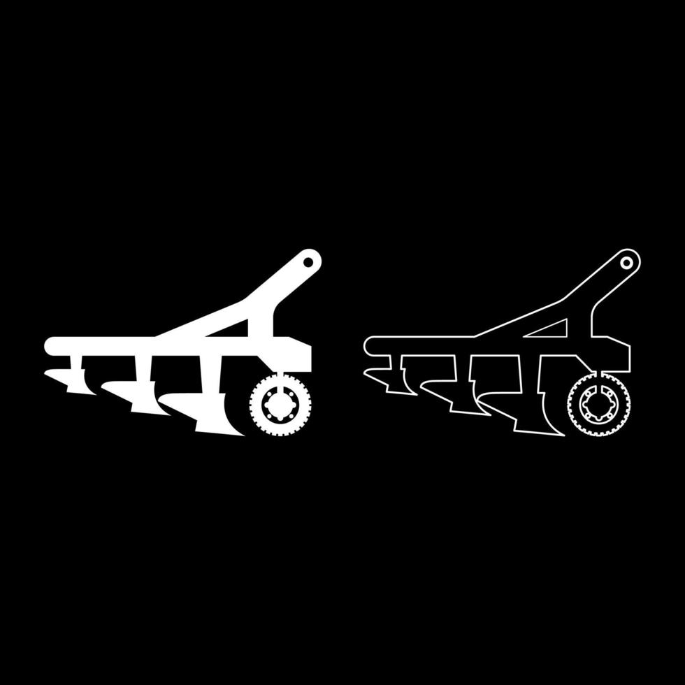 Plow for cultivating land before sowing farm products Tractor machanism equipment Industrial device icon outline set white color vector illustration flat style image