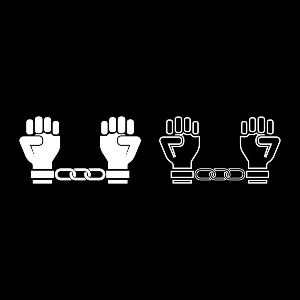 Handcuffed hands Chained human arms Prisoner concept Manacles on man Detention idea Fetters confine Shackles on person icon outline set white color vector illustration flat style image