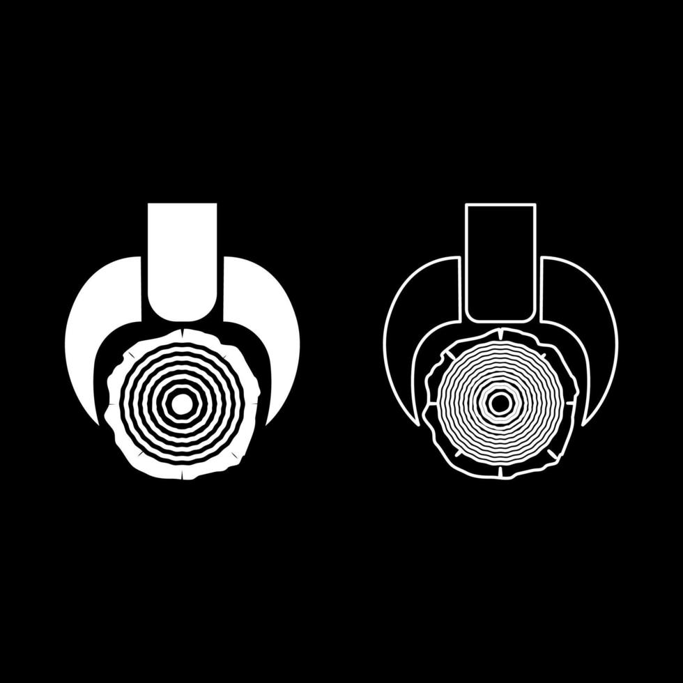 Timber carrying vessel transportation Special cargo Tree trunk lifting device Logging operations Skidder forestry vehicle Lumber forwarder icon outline set white color vector illustration flat style