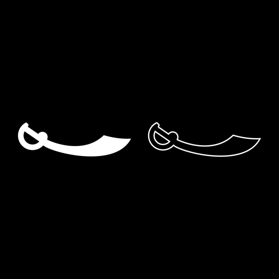 conjunto de contorno de icono de machete de sable pirata color blanco ilustración vectorial imagen de estilo plano vector