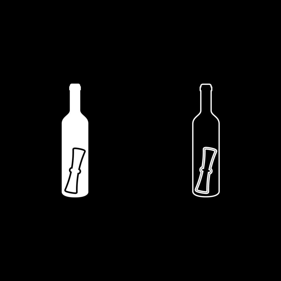 Bottle with letter Message concept Folded scroll document in old container icon outline set white color vector illustration flat style image