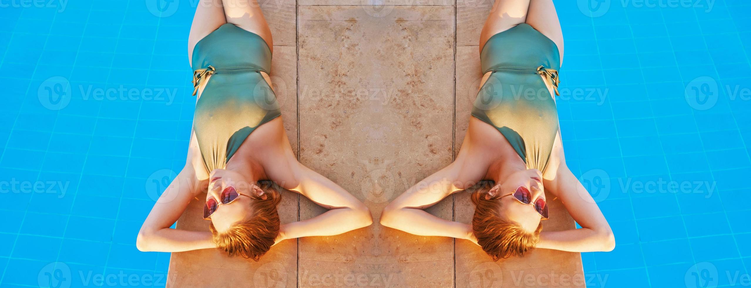 Beautiful woman chilling out by the swimming pool. Summer, recreation, travel concept photo