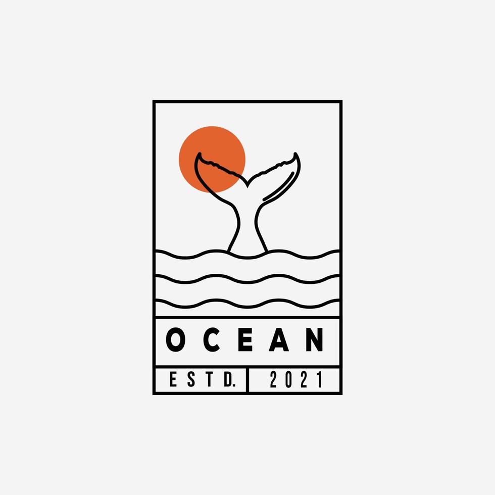 diseño de ilustración de vector de logotipo de arte de línea de cola de ballena oceánica. símbolo del océano