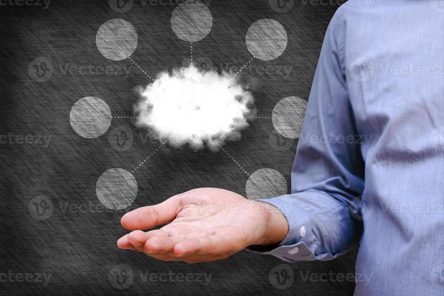 Cloud computing concept, Man hand holding cloud and network link with copy space. photo