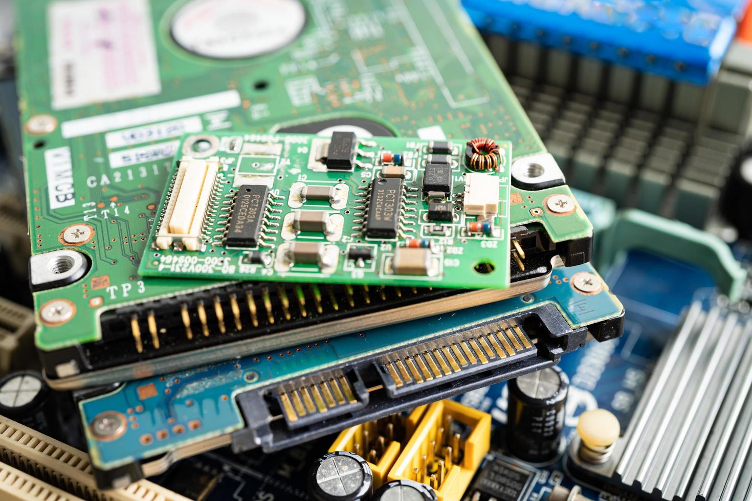 micro circuit main board computer electronic technology, hardware, mobile phone, upgrade, cleaning concept. photo