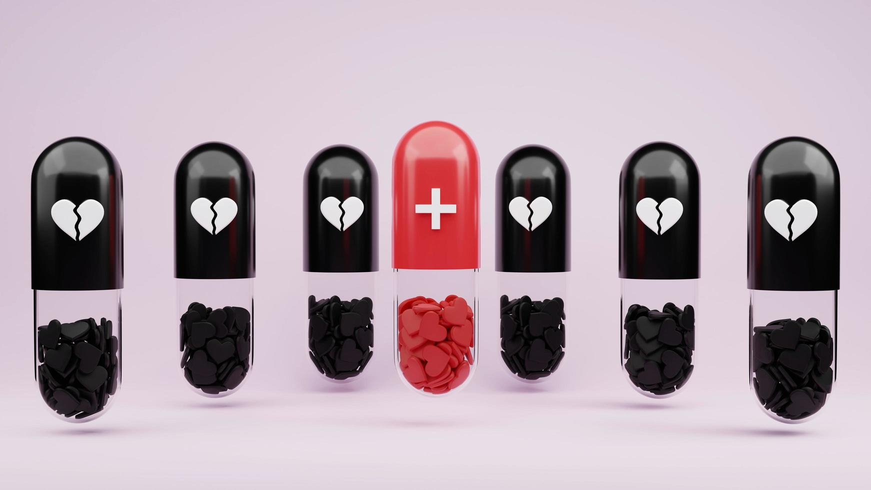 Capsule medicine for healing broken heart 3D render illustration photo