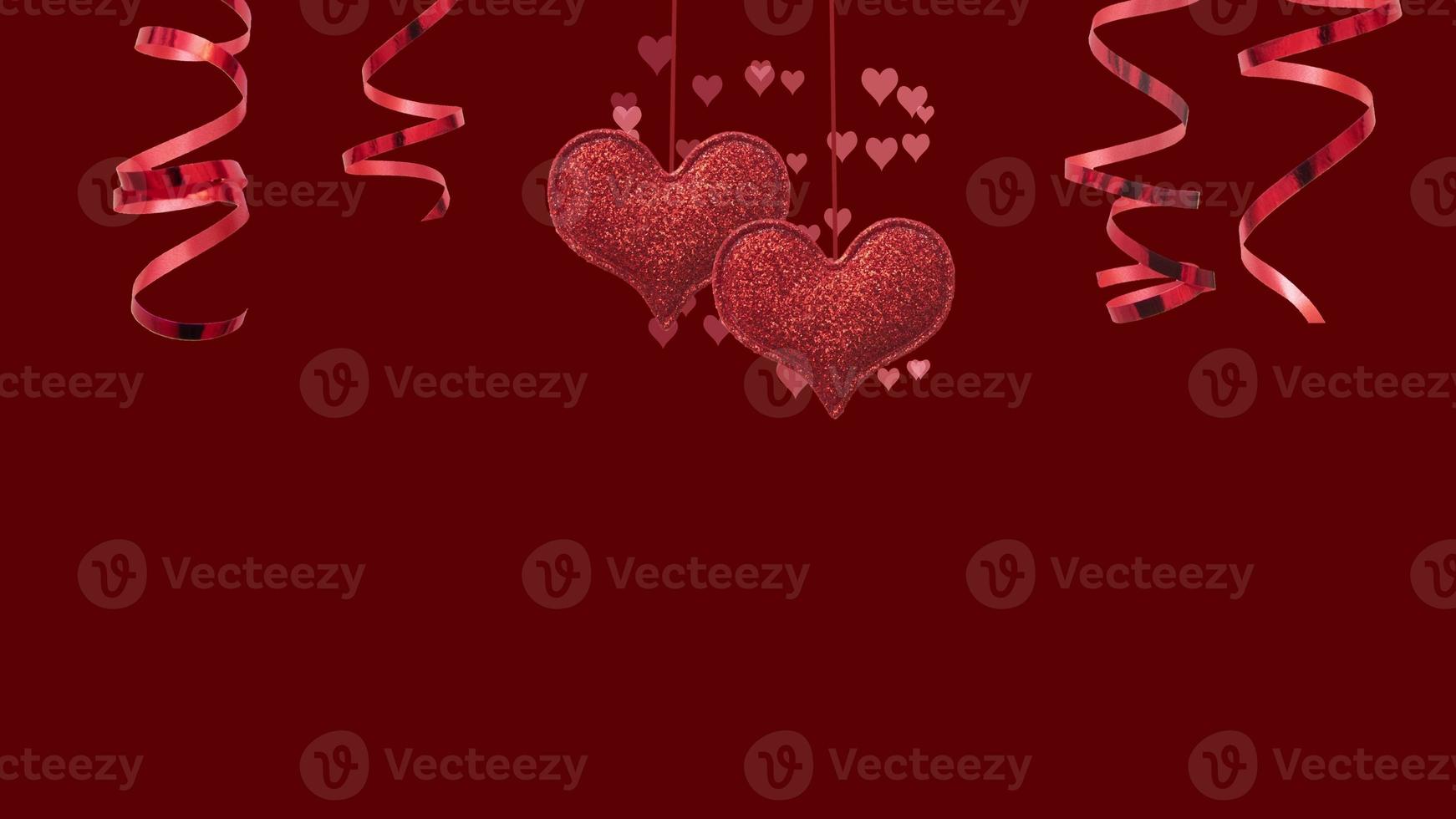 Moving red hearts and spiral streamers decoration. 4K Animation for Happy Valentines Day. photo