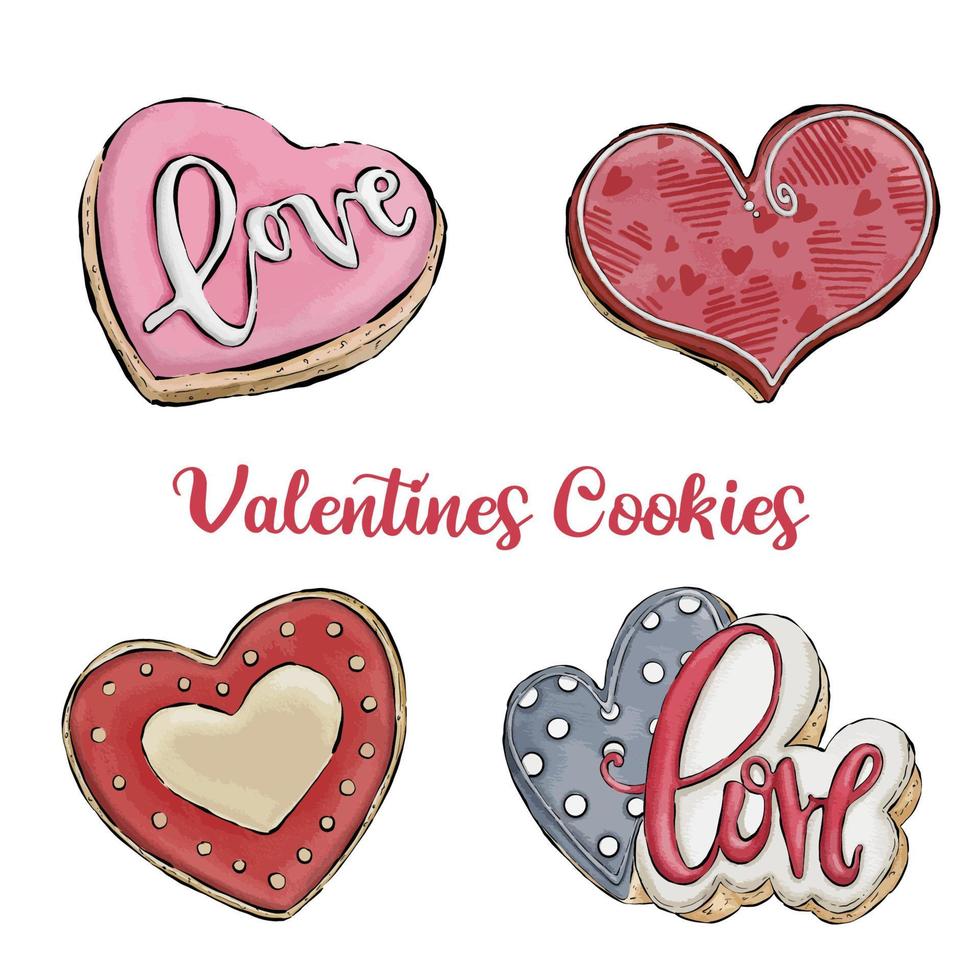 Valentines Heart Cookies Watercolor vector
