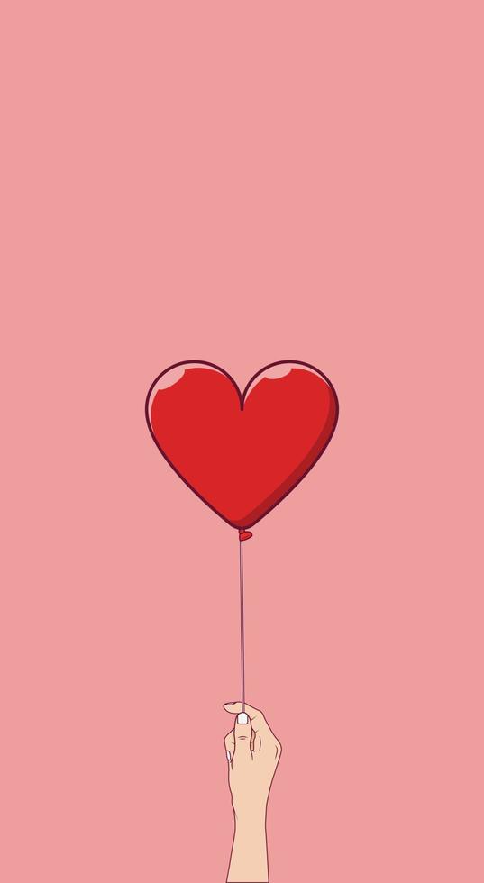 copie el espacio para las historias de las redes sociales de San Valentín. mano que sostiene la plantilla de fondo del globo del corazón. icono de amor también adecuado para web, banner, pegatina, volante vector