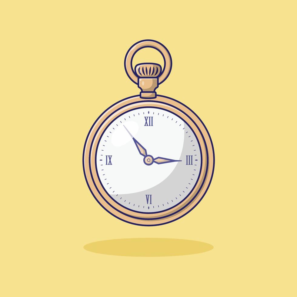 Pocket Watch Vector Illustration. Time. Vintage Item. Flat Cartoon Style Suitable for Web Landing Page, Banner, Flyer, Sticker, Card, Background, T-Shirt, Clip-art