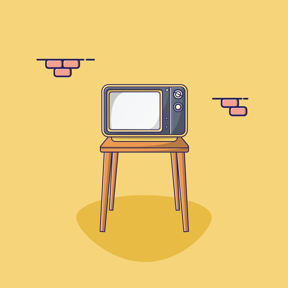 tv retro en la ilustración del icono de vector de mesa. vector de televisión de época. estilo de caricatura plano adecuado para la página de inicio web, pancarta, volante, pegatina, papel tapiz, fondo