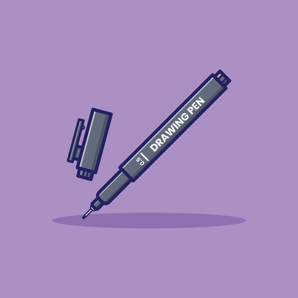 Drawing Pen Without Cap Vector Illustration. Stationery. Back to School. Flat Cartoon Style Suitable for Icon, Web Landing Page, Banner, Flyer, Sticker, Card, Background, T-Shirt, Clip-art