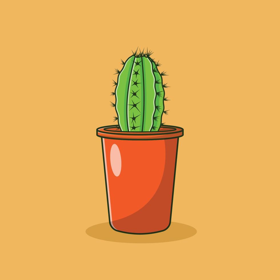 Cactus in Vase Vector Icon Illustration. Cactus Vector. Flat Cartoon Style Suitable for Web Landing Page, Banner, Flyer, Sticker, Wallpaper, Background