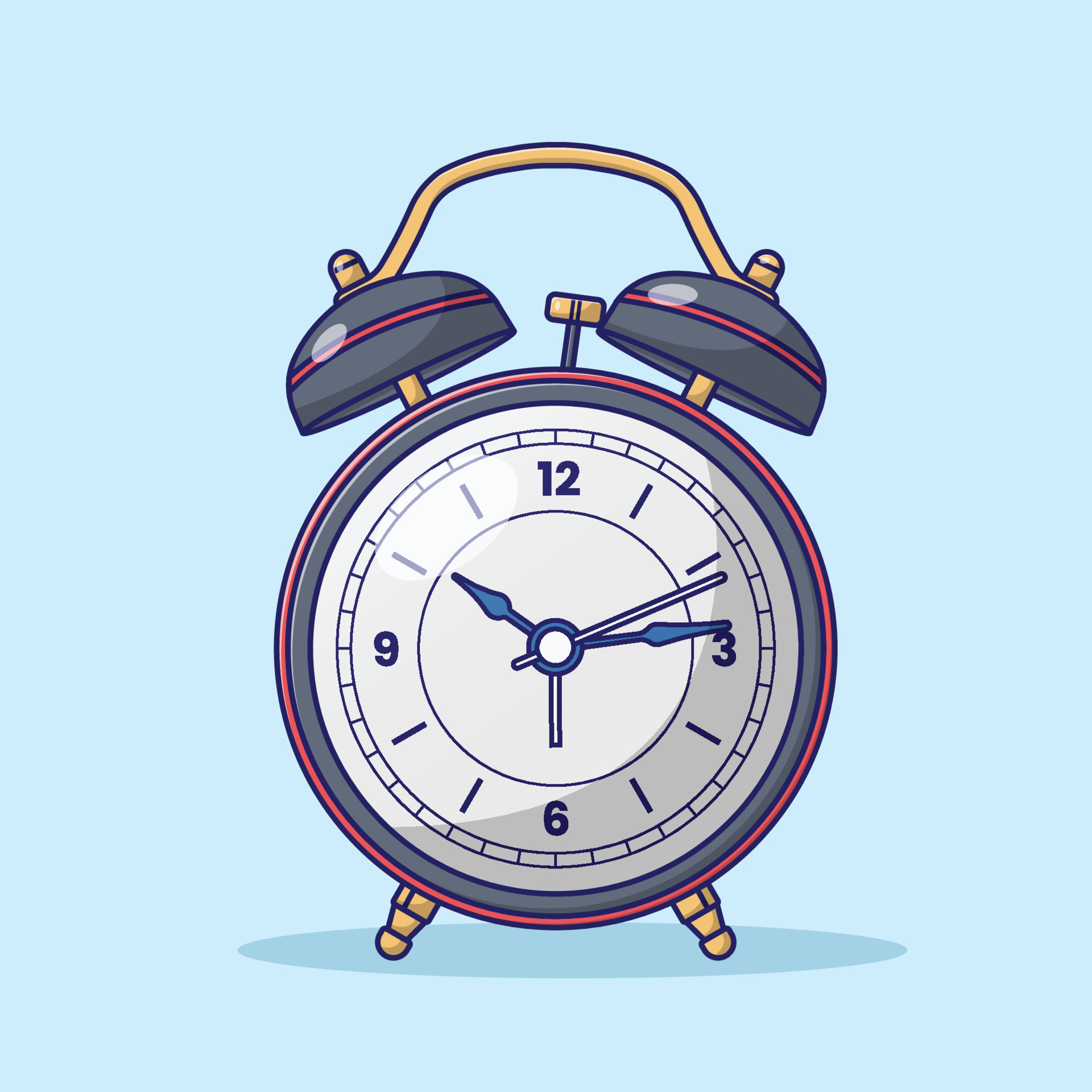 Alarm Clock Flat Vector Illustration Icon On Blue Background for web ...