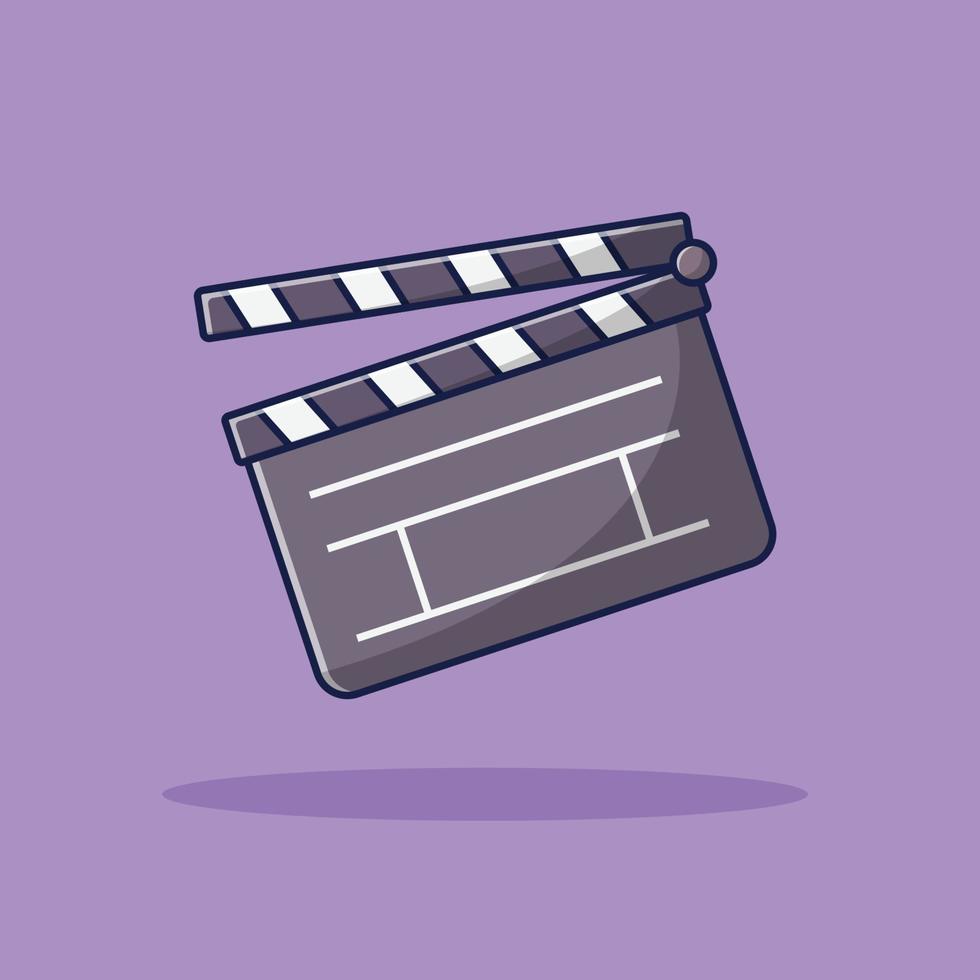 Clapperboard Flat Vector Illustration Icon On Purple Background for web, landing page, sticker, banner, card, clip-art