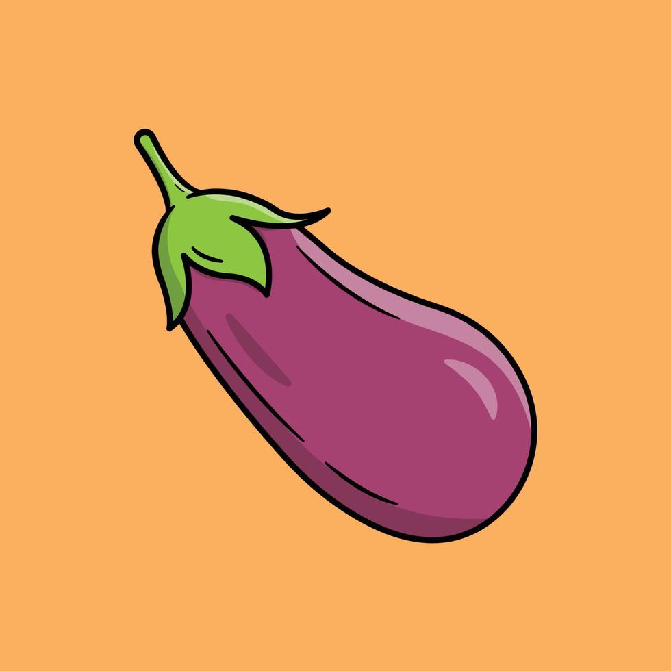 Eggplant Vector Illustration. Fruit Vegetable. Harvest Yields. Flat Cartoon Style Suitable for Icon, Web Landing Page, Banner, Flyer, Sticker, Card, Background, T-Shirt, Clip-art