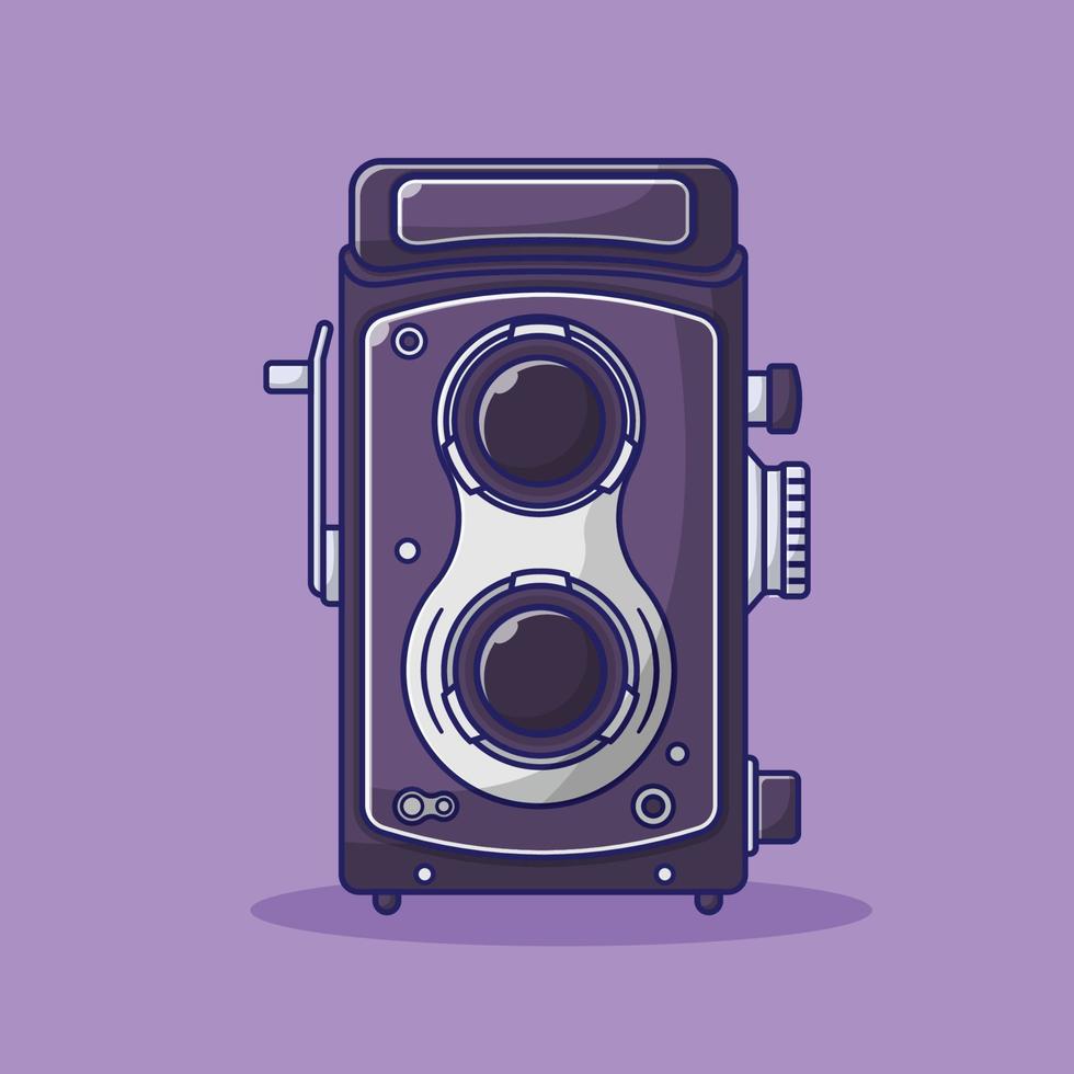 Vintage Camera Vector Illustration. Photography. Retro Item. Flat Cartoon Style Suitable for Web Landing Page, Banner, Flyer, Sticker, Card, Background