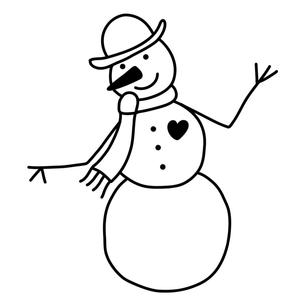 dibujado a mano vector navidad doodle divertido muñeco de nieve. ilustración lineal de vacaciones