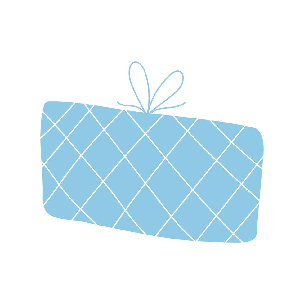 ilustración de vector de caja de regalo azul en estilo plano de dibujos animados. caja dibujada a mano con lazo