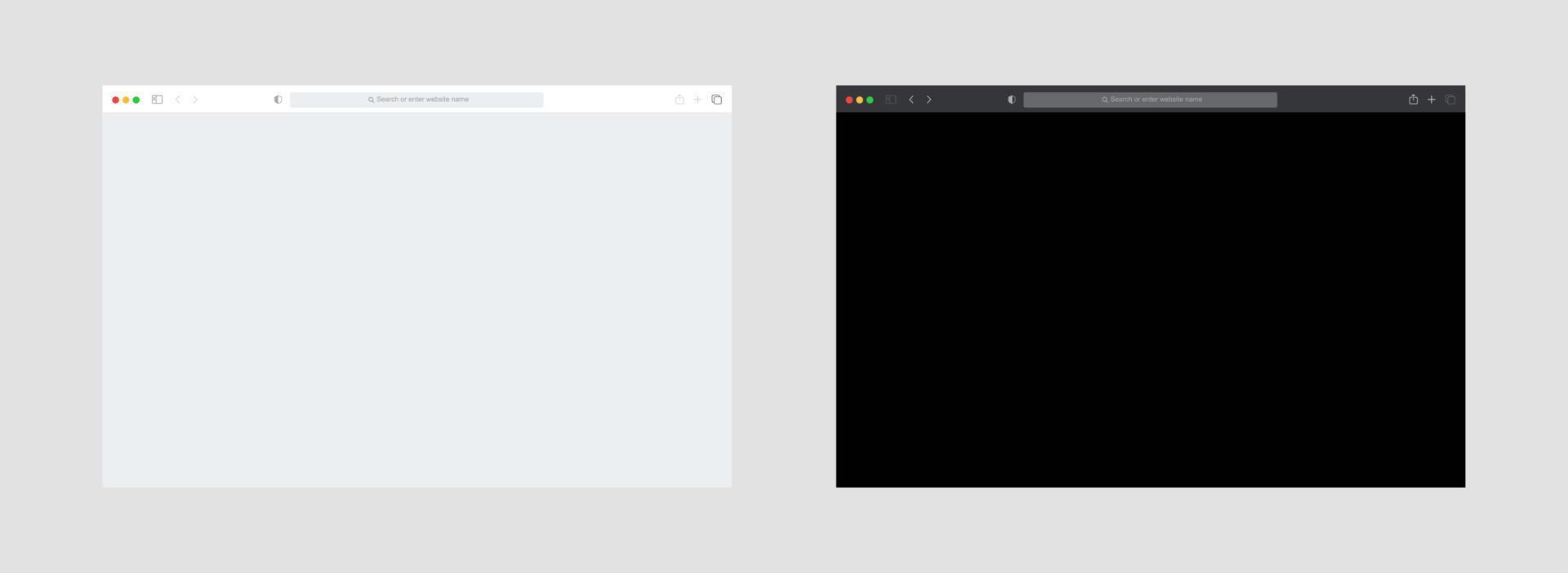 Empty browser template window on white background. Light and dark mode UI design vector. vector